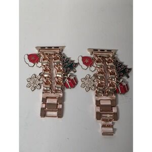 Elegant Rose Colored Metal Replacement Christmas Watch Bands With Dangle Charms